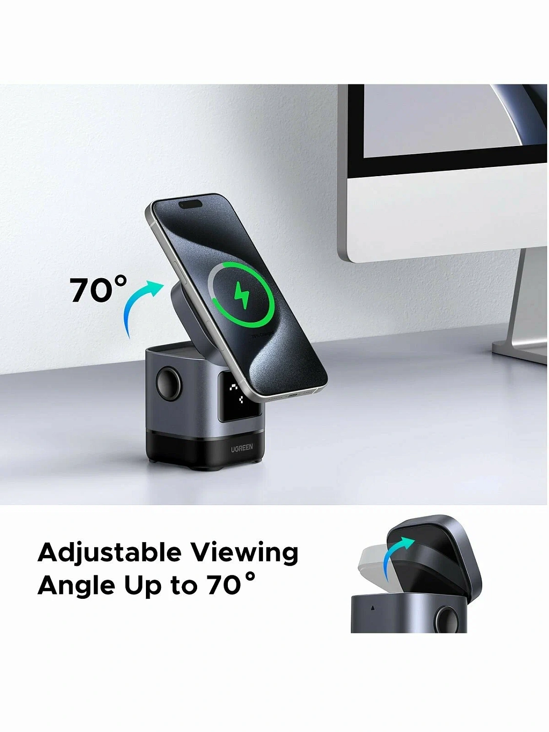 45775 Беспроводное зарядное устройство UGREEN W709 20W с кабелем USB-C-USB-C 1м. Цвет: серый